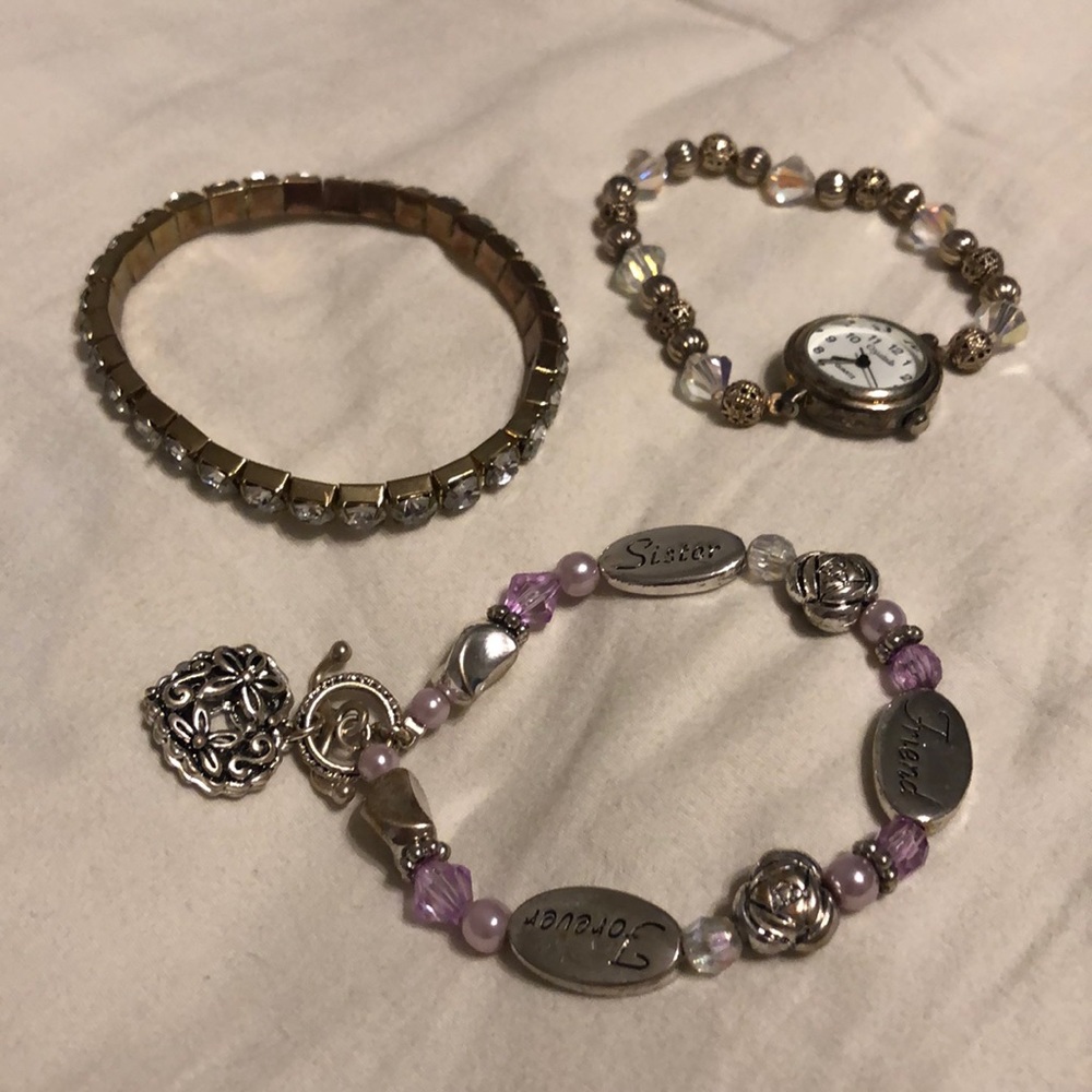 3 silver sister bracelet set
